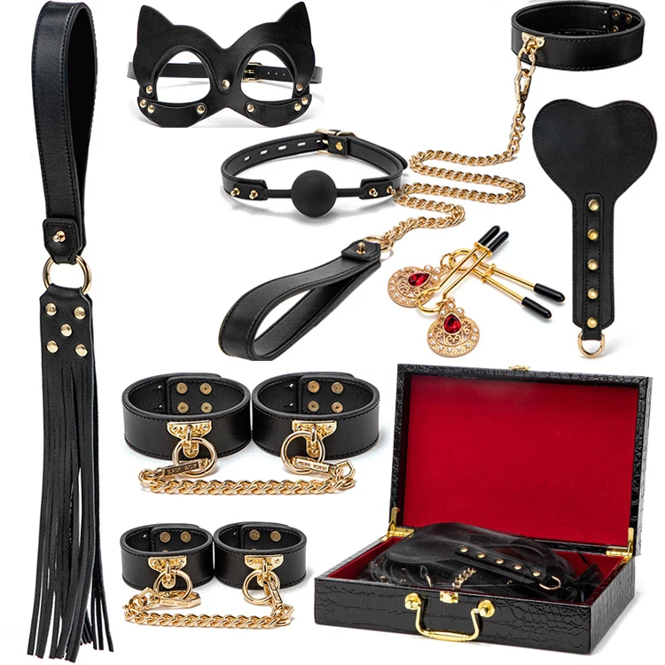 8pcs Set Sexy Toy Set Bondage Restraint Handcuffs Sex Props For Adult Games Leather Product With