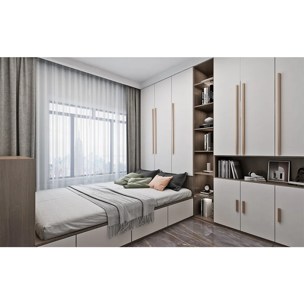 Modern Design Bedroom Armoire Full Wall Top Closet Wooden Wardrobe Cabinet Apartment Good Design Space Saving Organizer System