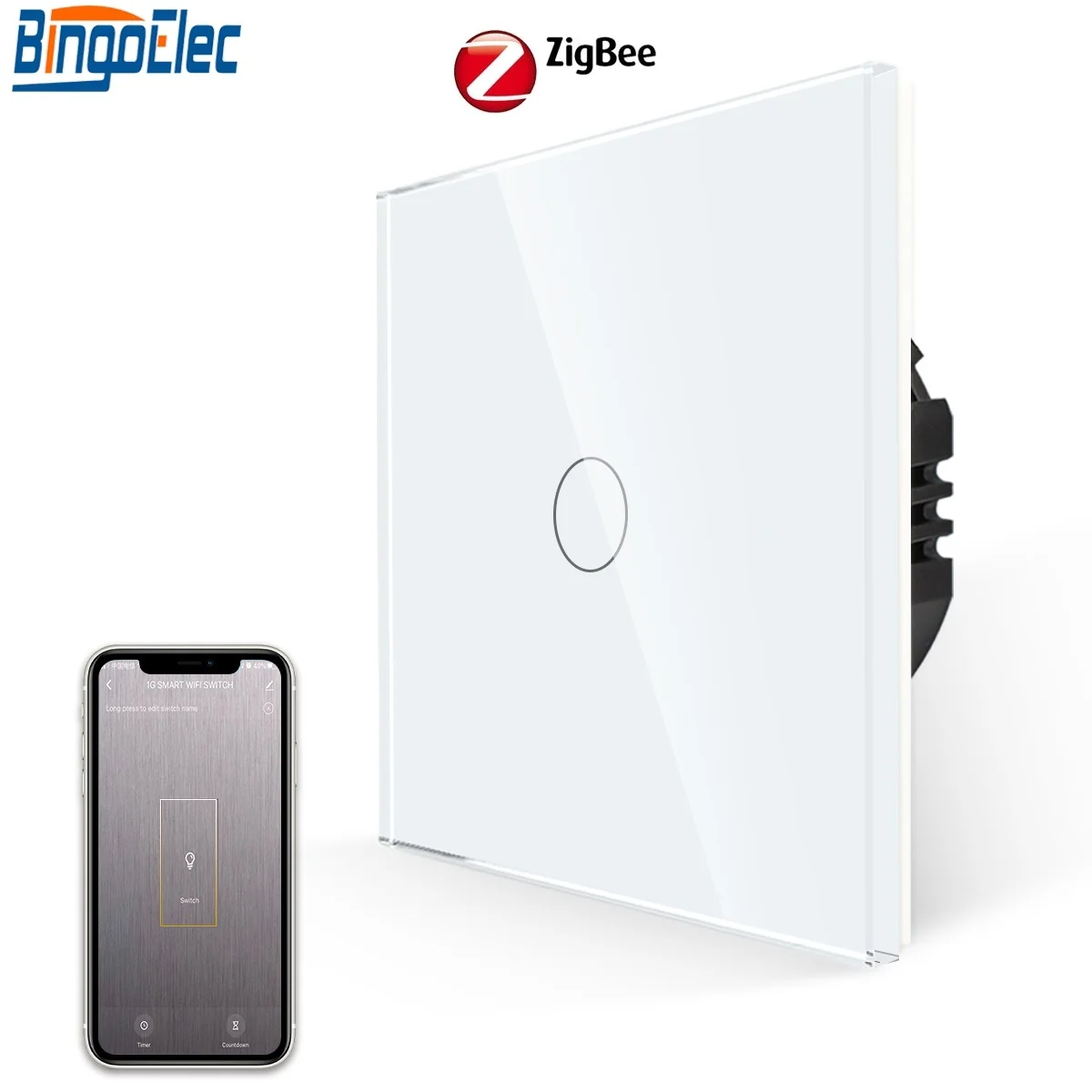 Bingoelec 1000W Tuya ZigBee  Wireless Control Remote Smart EU Standard Glass Touch Light Wall Electrical Switch