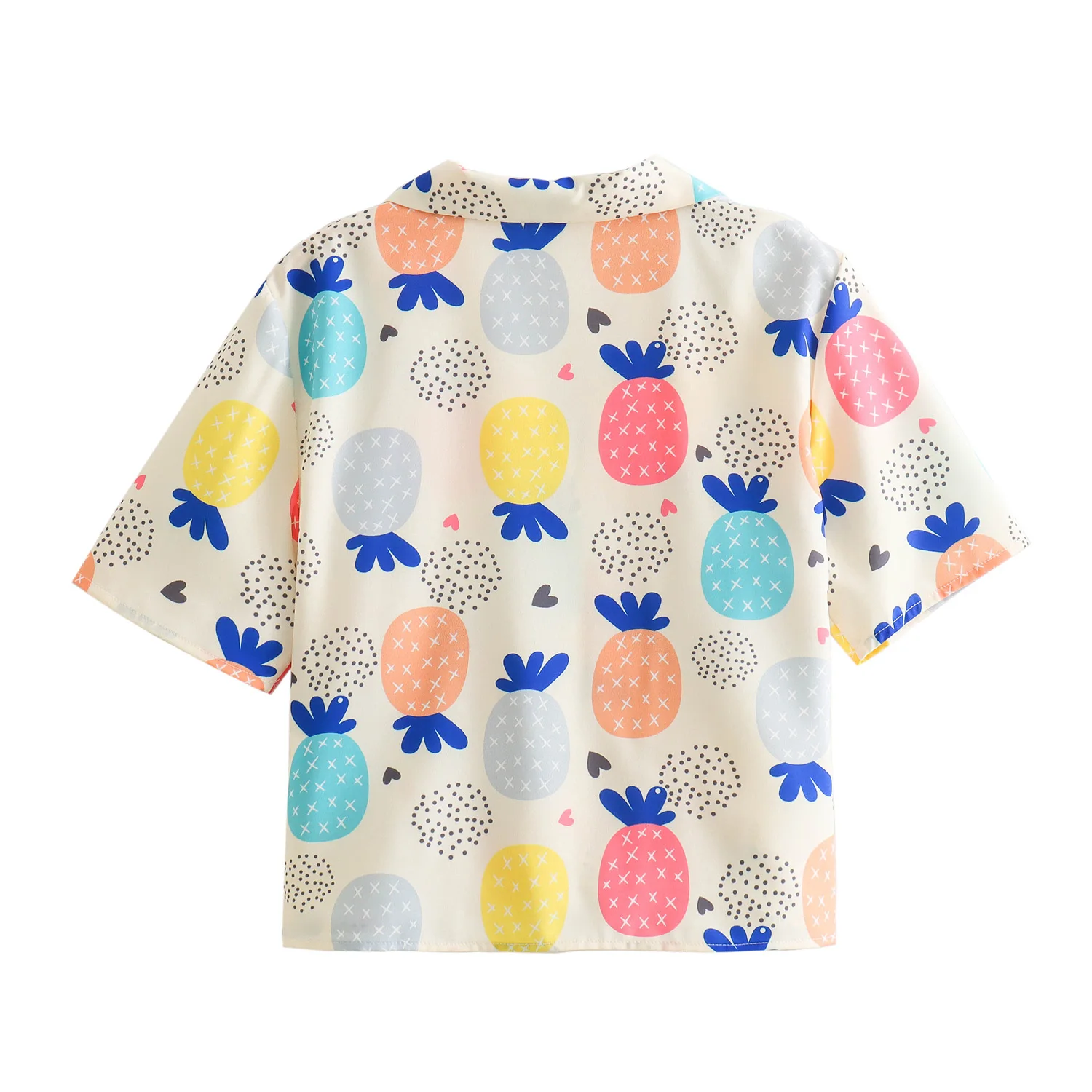 Notched Collar Short Sleeve Multi Color Print Buttons up Casual Fashion Blouses Tops for Women