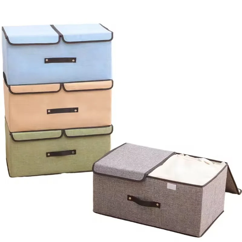 Factory Wholesale Living Room Furniture High Quality Linen Fabric Cloth Organizer Foldable Storage Box Lid Durable Soft