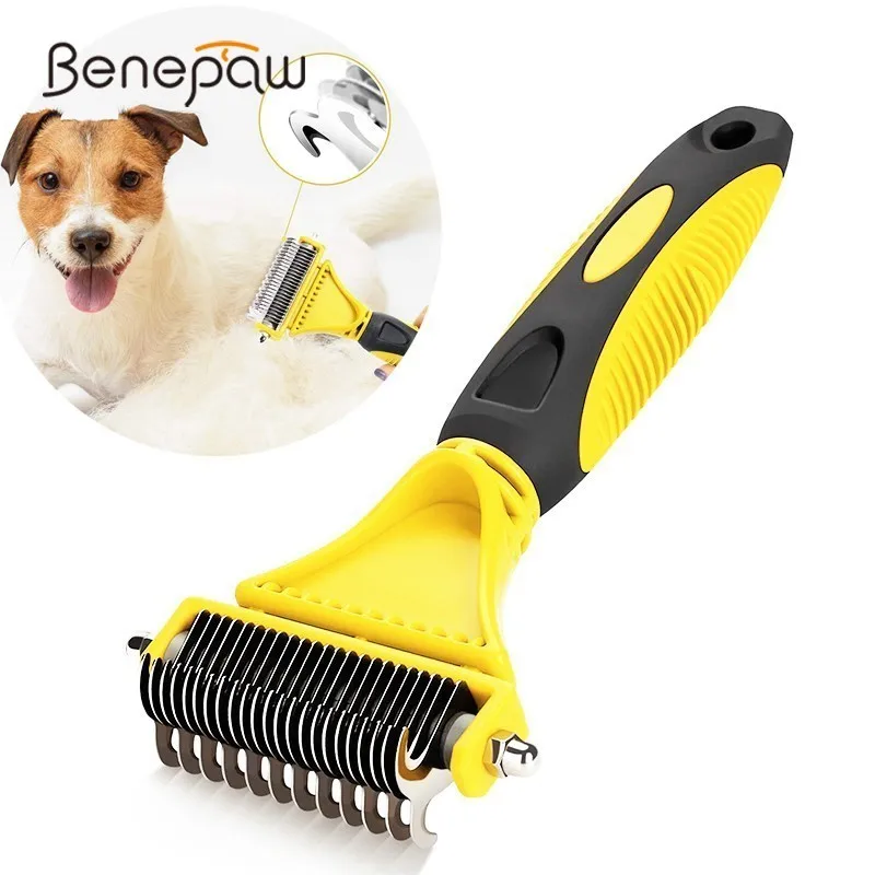 Safe Dematting Comb for Easy Mats & Tangles Removing【Upgraded Version】 IPETSUN Dematting Comb，Pet Grooming Tool，2 Sided Undercoat Grooming Rake for Cats/Large Dogs 