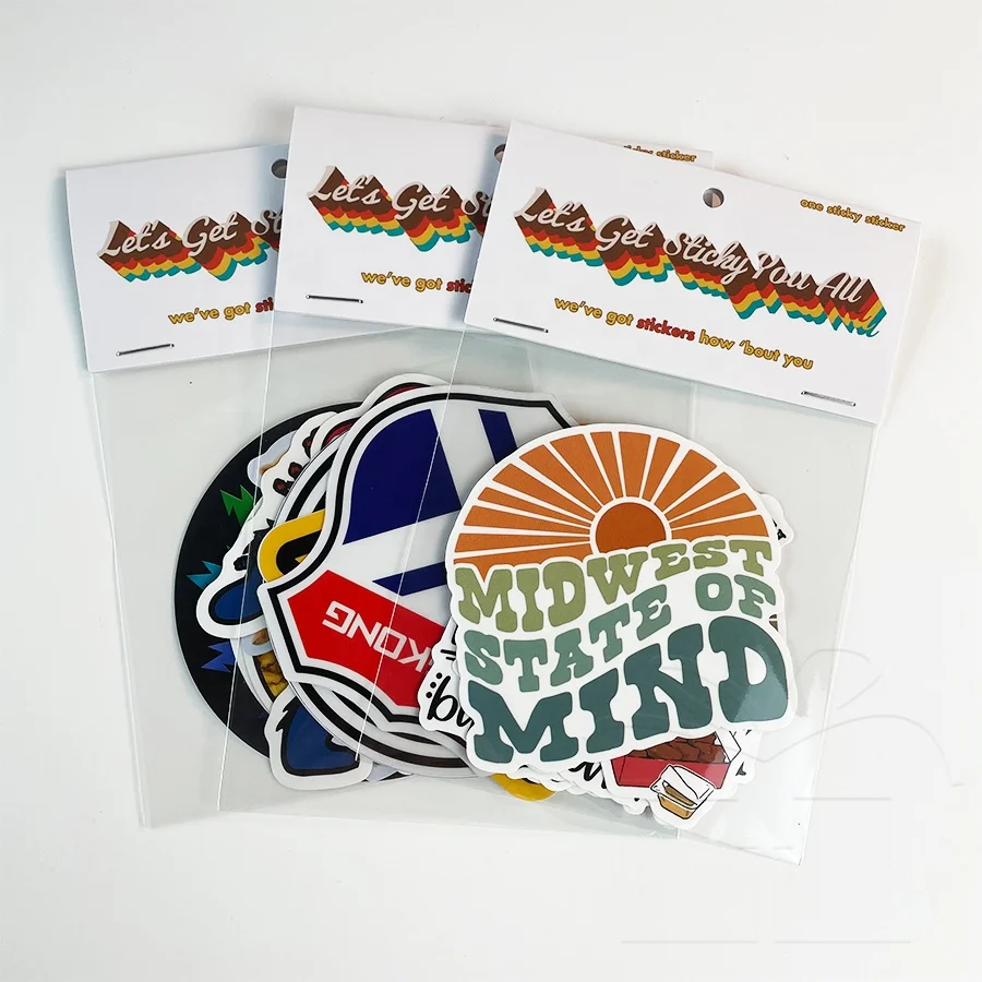 Waterproof Custom Logo Printed Sticker Packaging Set Die Cut Logo Custom Vinyl Sticker Pack for Promotion