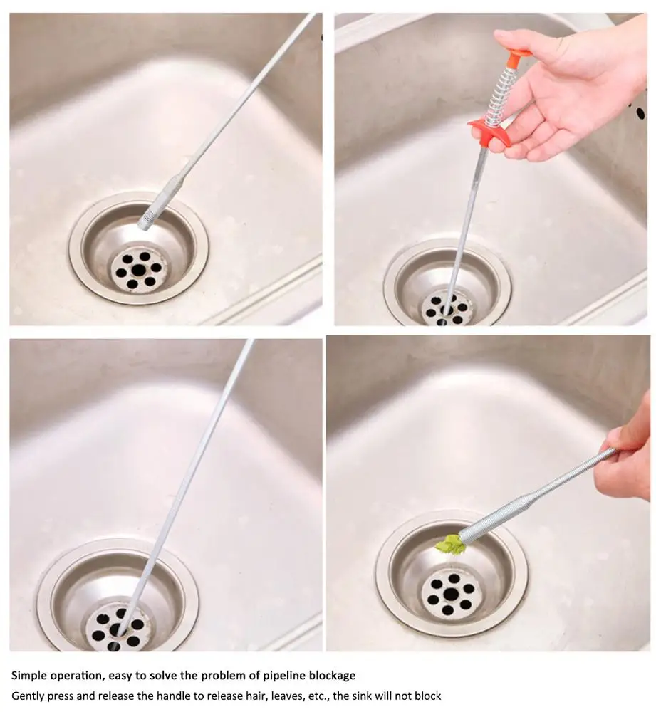 Bendable Drain Clog Water Sink Cleaning Hook Sewer Dredging Tool Kitchen Spring Hair Remover Kitchen Tools 60 cm