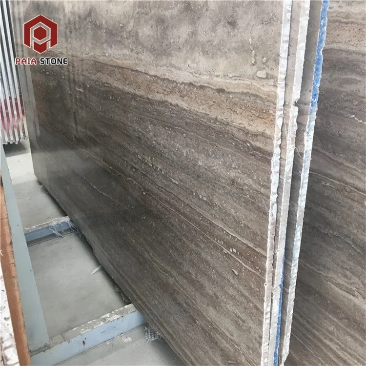 product hot sales wood grain brown coffee travertine marble slab for indoor wall floor design-4