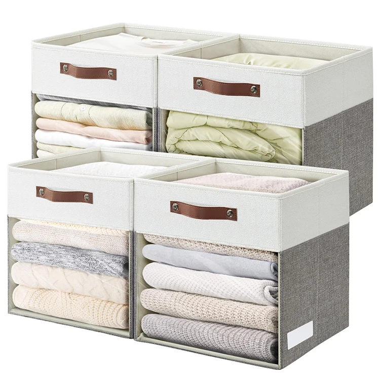 Linen Foldable Storage Baskets Fabric Clothing Storage Organizers Box Bins clear Storage Box