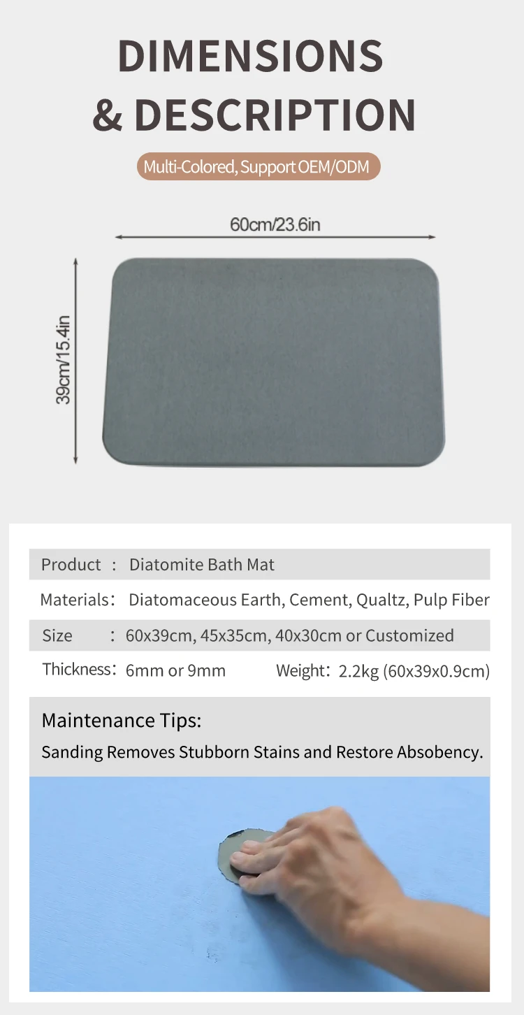 Customized Design Bathroom Quick Drying Diatomaceous Earth Bath Mat