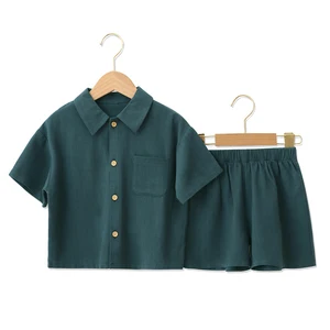 2026 Hot Custom Embroidery Kids Boutique Clothes 30%Linen 70%Rayon Toddler Baby Clothing Set Boy Girl Tracksuits