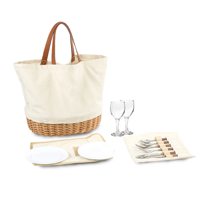 Nature Handmade Cheap Spring Unique Weaving Beach Logo Folding Outdoor Wicker Willow Tote Picnic Baskets Bag