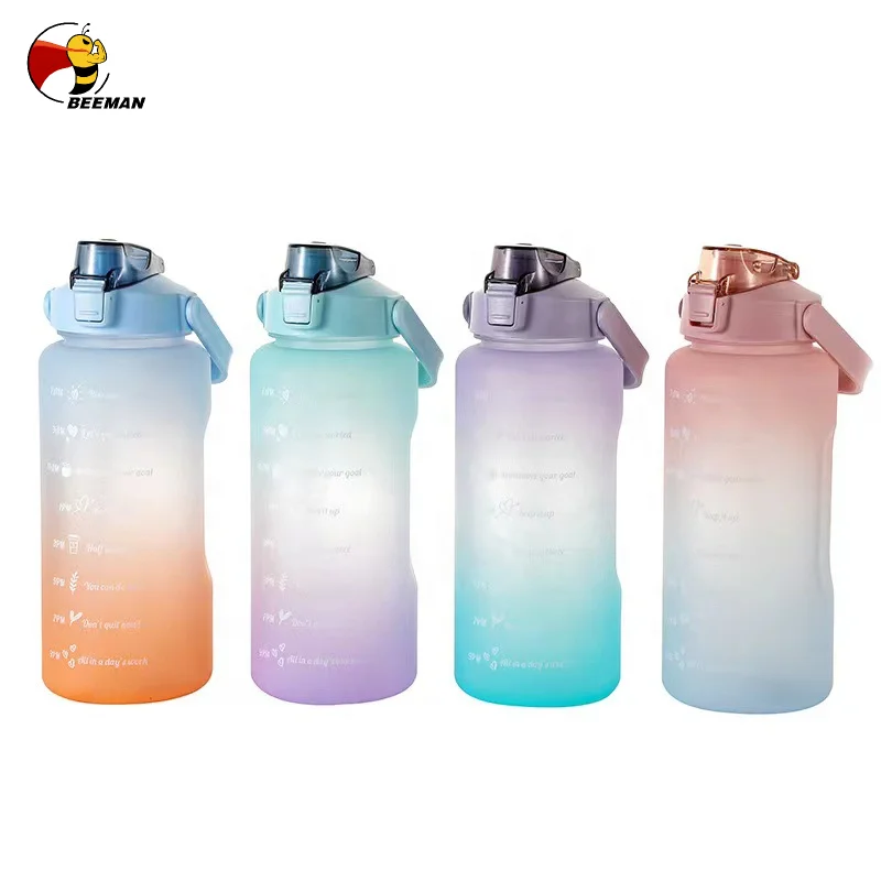 Beeman Hot Sale Matte Gradient Sublimation Plastic Sport Motivational Bpa Big 1l 2l Water Bottle With Time Marker Straw