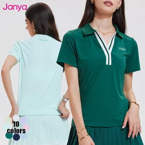 Janya Casual Sports Top Quick Dry V-Neck Lapel New Color Blocking Loose Fit Short Sleeve Golf Tennis Pickleball Shirts for Women