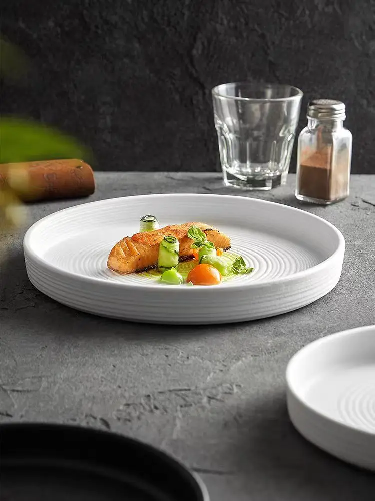 Modern Lipped Edge Restaurant Hotel Dish Salad Steak Ceramic Stone Matt Stoneware Matte Dinner