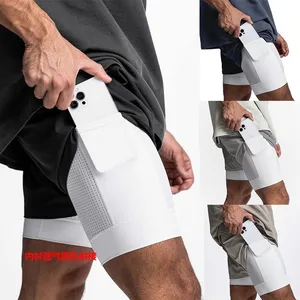 Popular Men's Fitness Sports Double-layered Polyester Shorts Spring Autumn Men's Sweat-wicking Quick Dry Casual Running Shorts