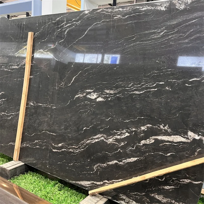 Brazil Cosmic Black Granite With Golden Veins Slab For Floor Good Price Black Quartzite Countertop