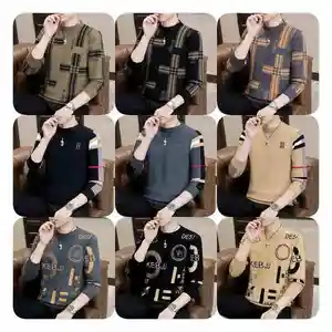 Wholesale Slim Fit Men's Winter Sweater Round Neck Long Sleeve Breathable Knitted Design with Front Logo 100% Polyester