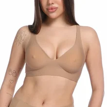 New Jelly Strip Wire-Free Support Thin Skin Friendly Breathable Comfortable Seamless Nipple Push up Bra With Nipple Cotton Pad