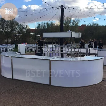 Modern Events Outdoor Wine Party LED Lights Curved White Acrylic Bar Table