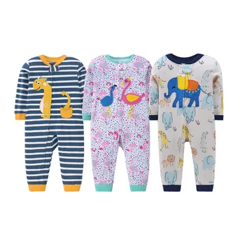 Factory Sales Toddler Clothing Sleepsuit Cartoon Print Long Sleeve Zipper Baby Romper Jumpsuit Sleepwear Newborn Baby Pajamas
