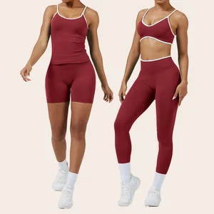 Women's Seamless Color Contrast Yoga Suit Hollow Beautiful Back High Waist Fitness Clothes Outdoor Running Sports Suit