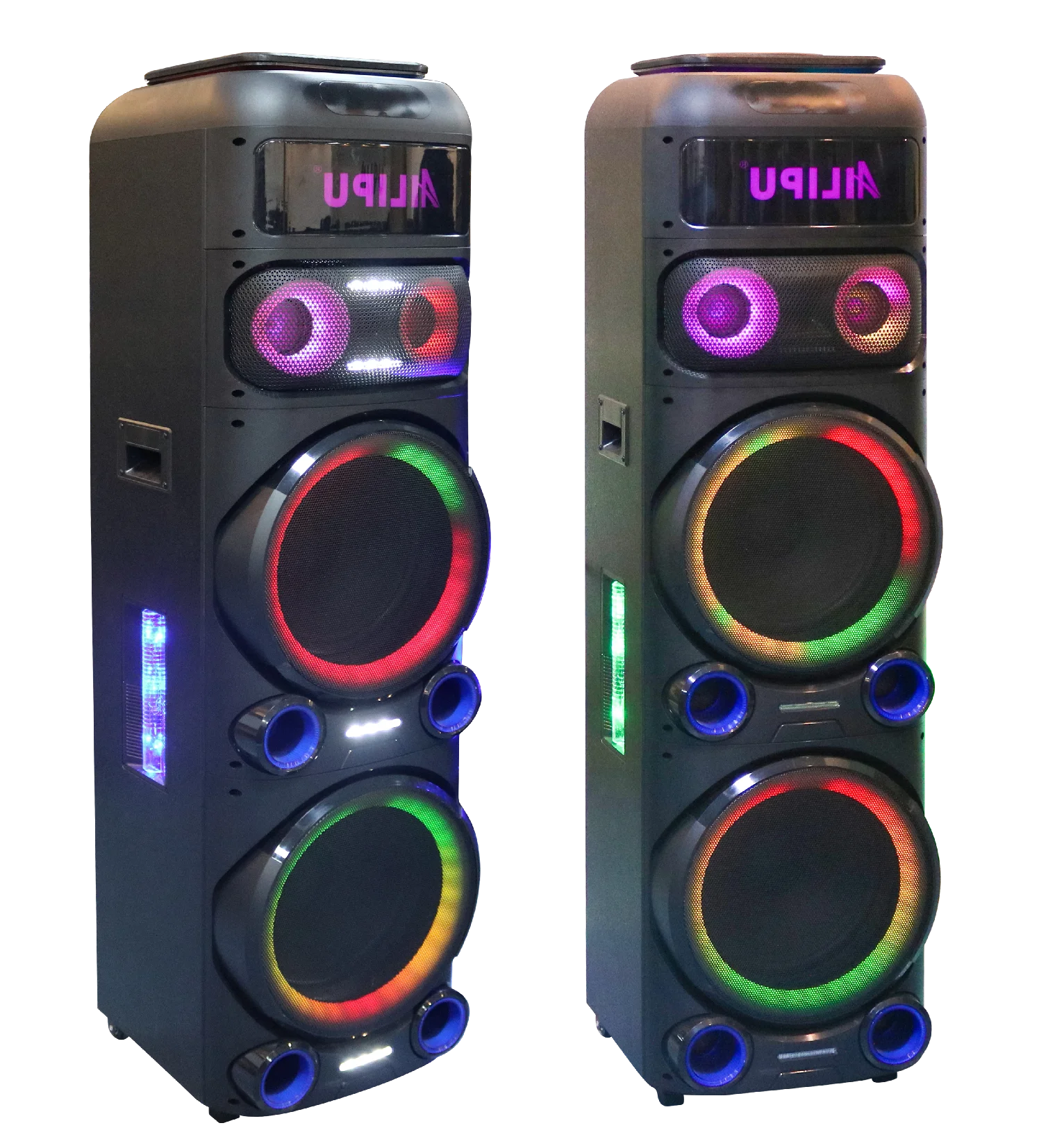 200 Watts Big Power Double 12 Inch Outdoor Wireless Trolley Speaker for Flashing Light Dj Party Trolley Speaker