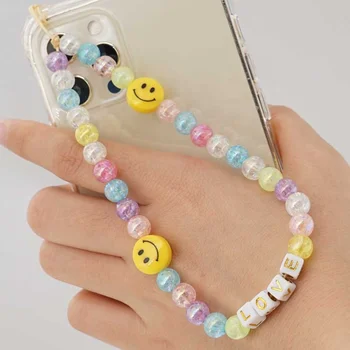 New arrival handmade beads phone wrist strap chain for mobile phone , fashion colorful crystal beaded phone chain