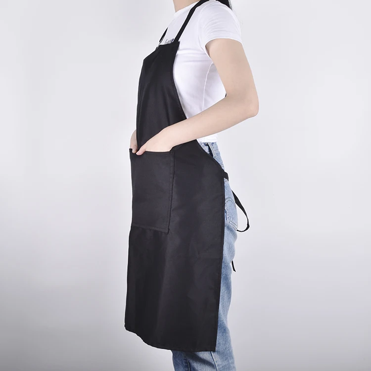 Wholesale Custom Logo Print Reusable Plain Black White Waterproof 100% Cotton Canvas Chef Kitchen Cooking Apron With Two Pockets