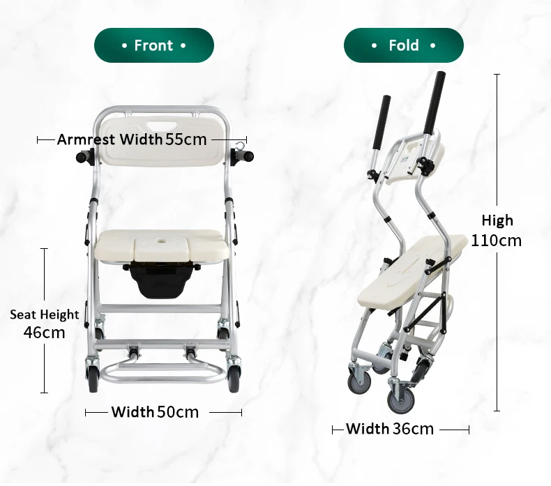 Wheelchair Toilet Shower Chair with EVA Upholstered Four Wheel Brakes manufacture