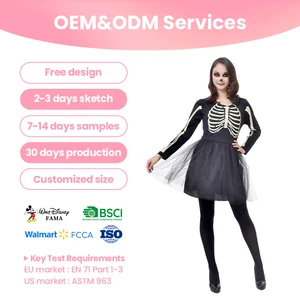 Custom Size OEM ODM Service BSCI Certified Black Tulle Dress Bone Print Design Women's Skeleton Costume