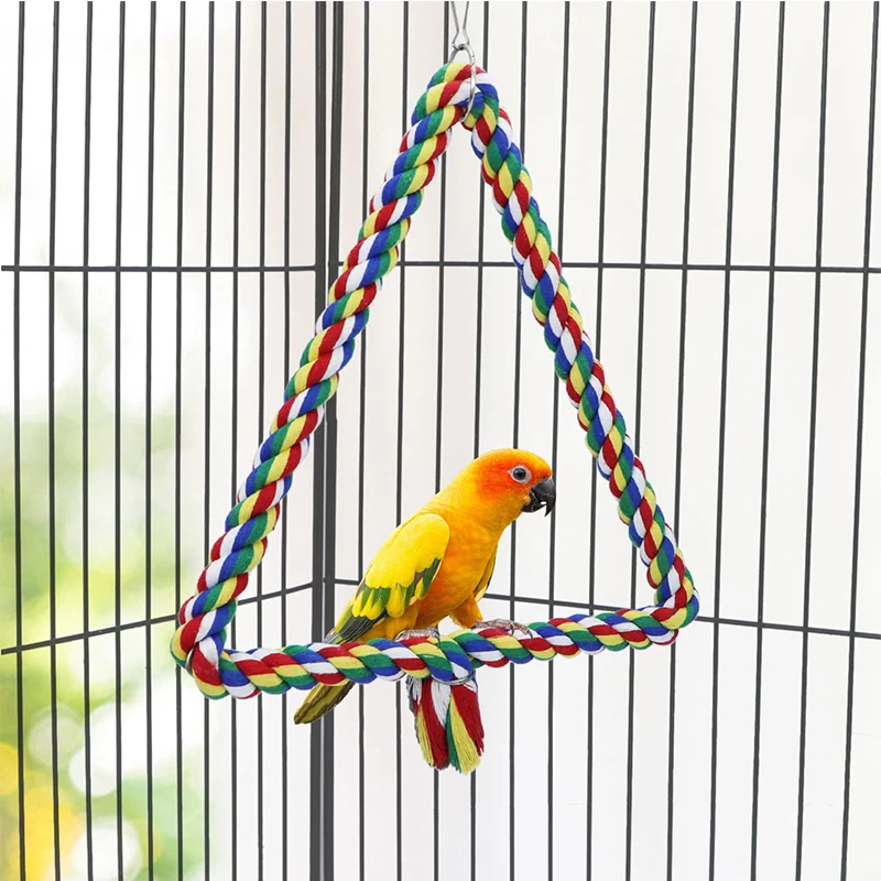 Parrot Triangle Rope Perch With Bells Cotton Rope Bird Perch Climbing ...