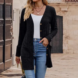 2025 New Women's Casual Breathable Knit Cardigan Coat Solid Color Single-Breasted Button Front Top