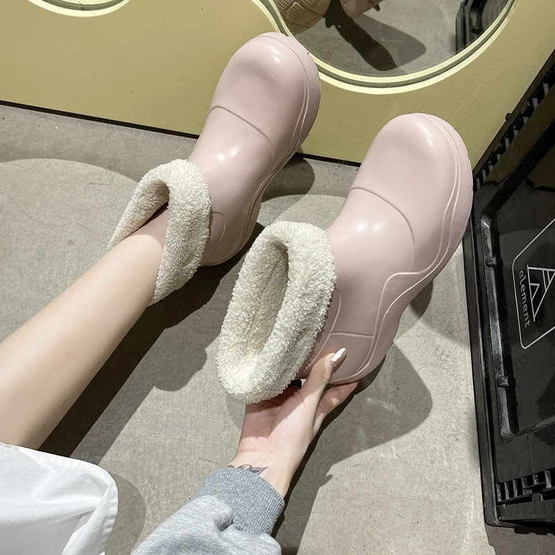 Махровые меховые сапоги с флисовой подкладкой желейные ботильоны из ЭВА водонепроницаемые Модные женские мехом