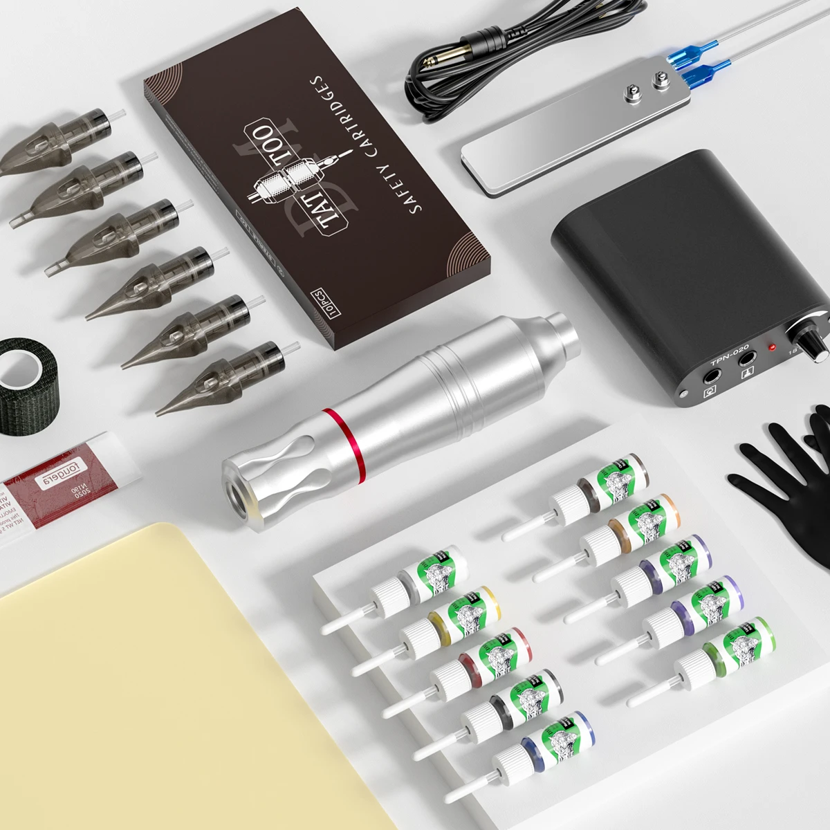 Tattoo Kit Rotary Motor Machine Professional Tattoo Machine with Cord and Cartridges Tattoo Set