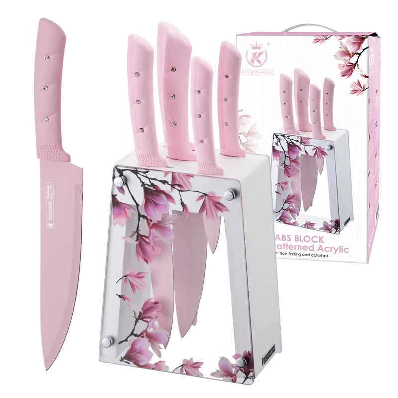 chef knife set pink premium non