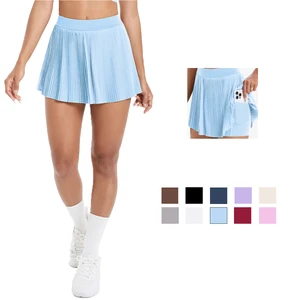 High Quality Casual Pleated Sports Skirt with Quick Drying Side Pockets Anti-Slip Fitness Skirt for Tennis Gym Wear Front Logo