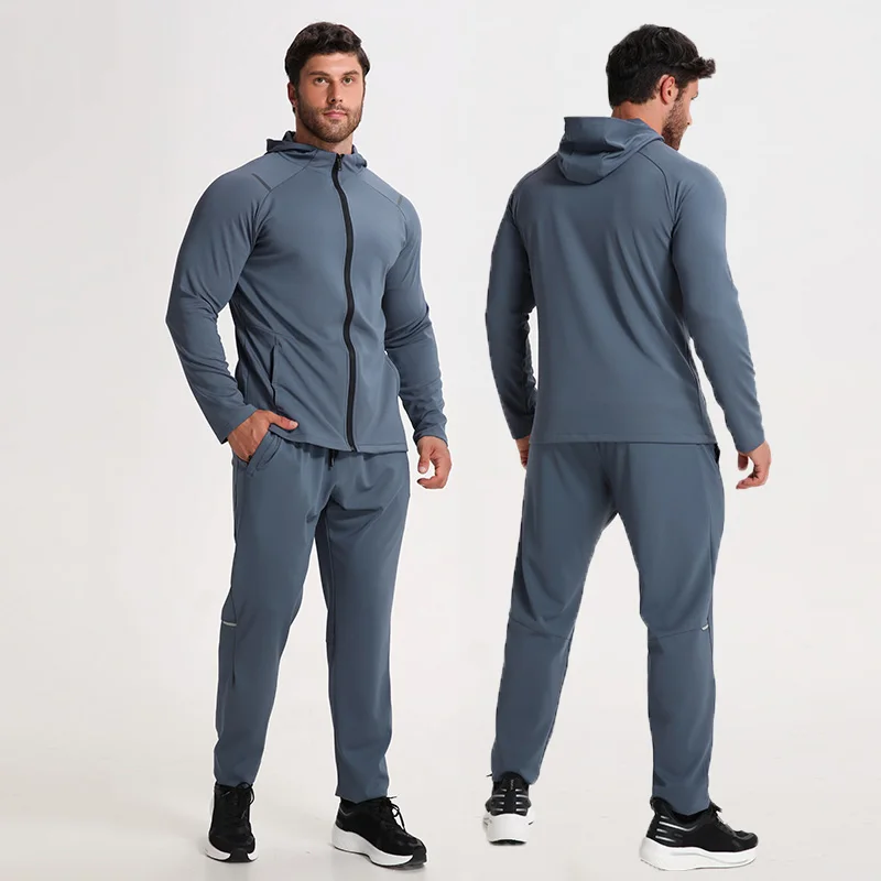 Mens Running Jacket and Pants Set Gym Clothing Two Piece Sportswear Men Autumn Spandex Polyester Tracksuits