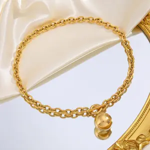Fashion Jewelry Link Chain Round Ball Pendant Necklaces Stainless Steel Gold Plated OT Buckle Party Necklace With Pendant