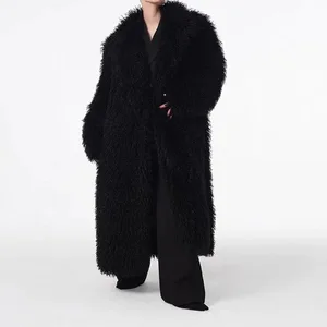 Fashion High Quality 2025 Wool Black Long Women Coat Loose Warm Personality Cardigan Winter Trench Coat