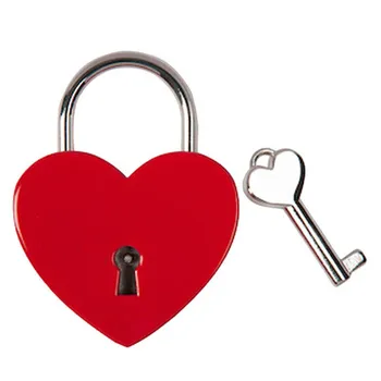 High quality fashion red metal key padlock wish love gift locks heart shaped shiny key padlock