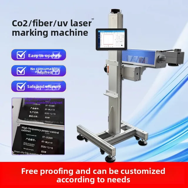 Flying Laser Marking Machine for Glass Metal Stainless Steel Packaging Bags; Fully Automatic Labeling System Easy 6