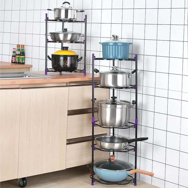 2/3/4/5-Tier Kitchen Pot Rack Stand Round Organizer Shelf for Cookware 