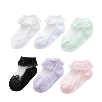 6 Pairs Kids Cotton Lace Transparent Thin Socks Fashion Cotton Crew Socks
