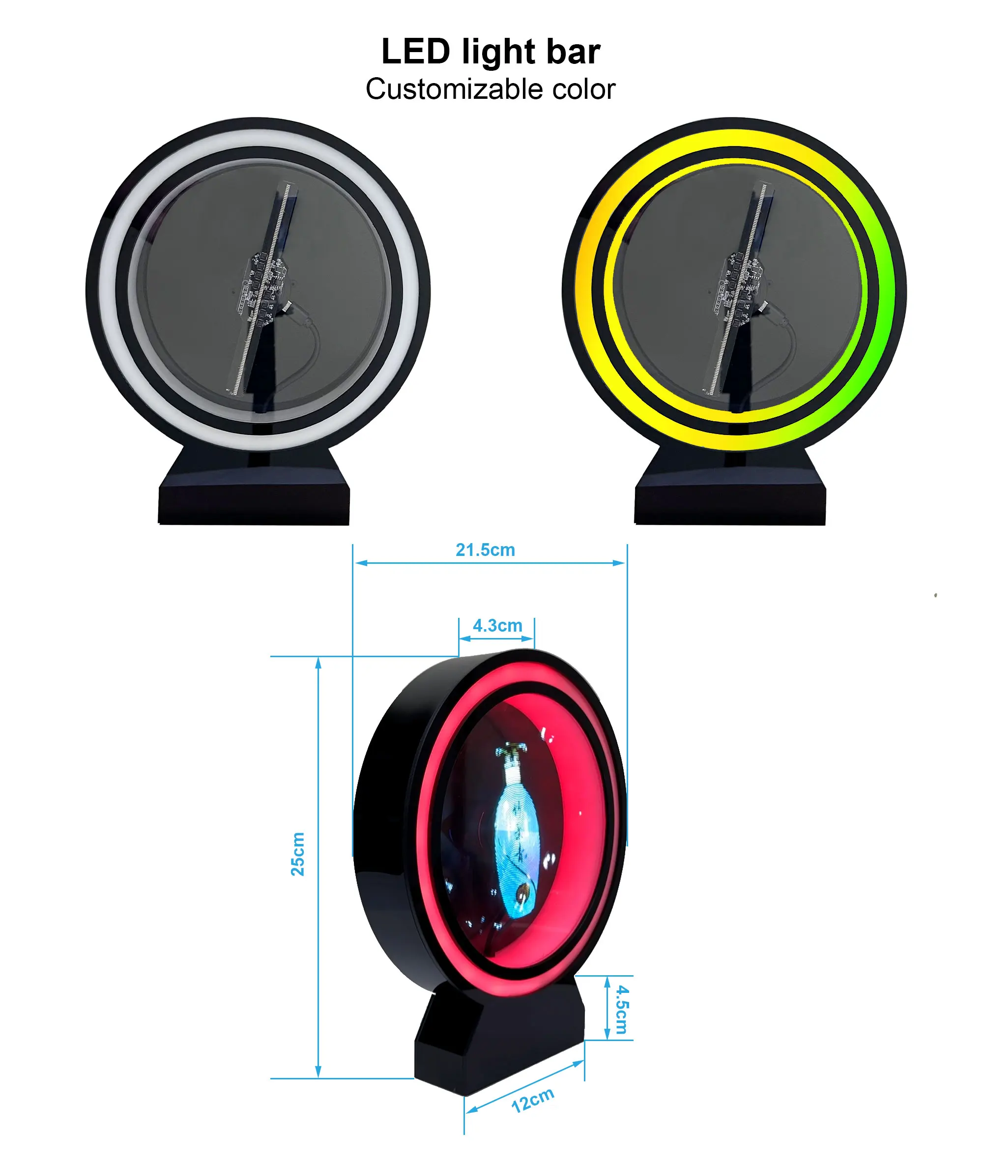 Portable 3D Advertising Cloud App Control 3D Hologram Fan Desktop Rgb Light Bar With Acrylic Cover Holographic Fan Projector