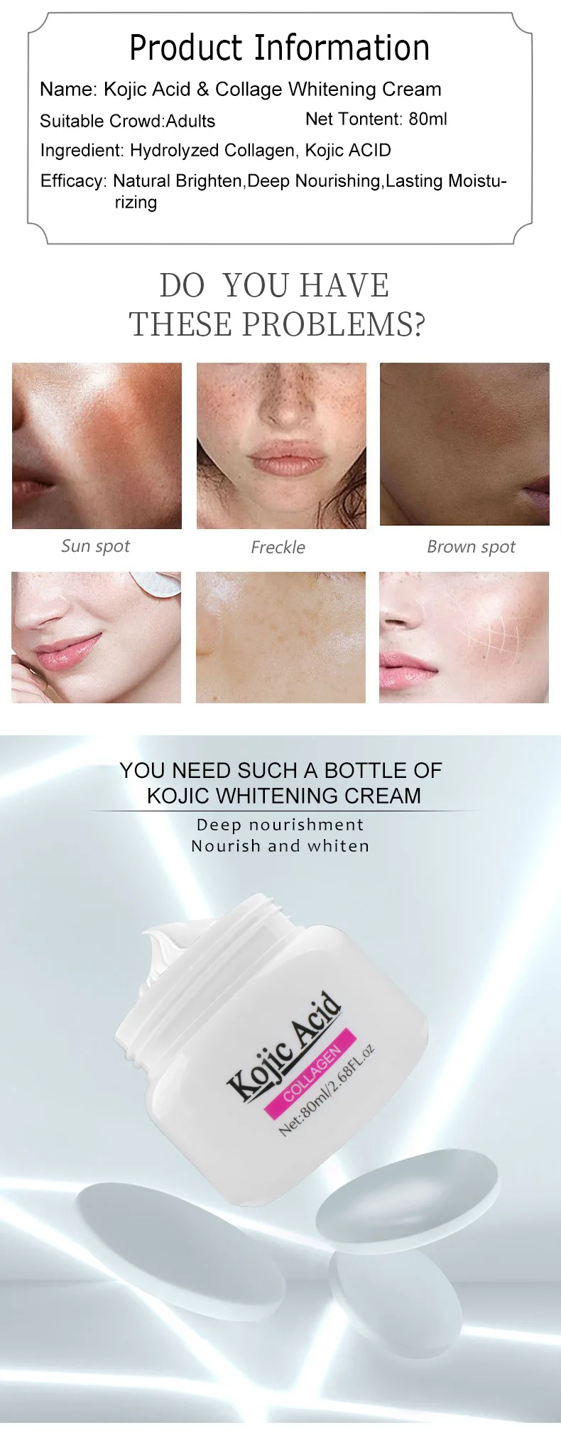 Cross Border Bone Collagen Kojic Acid Face Cream Moisturizing And ...