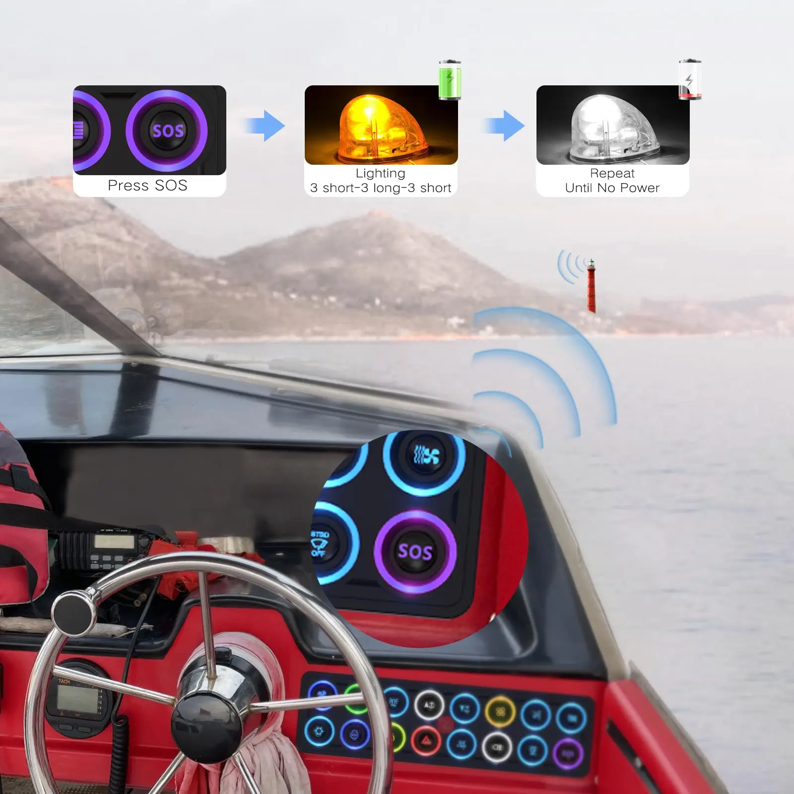 Multi Function 4 Modes 8 Colors Backlight 60A 12V Car Relay Circuit Control Box 16 Gang RGB Marine Touch Switch Panel Waterproof