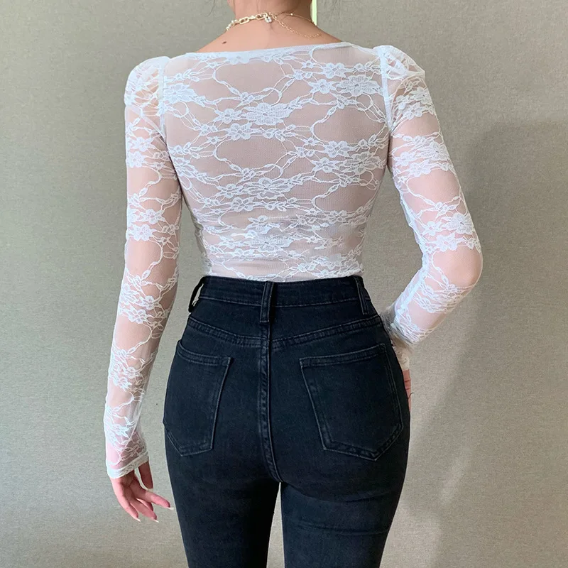 Floral Lace Mesh V-neck top main image 1