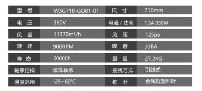 Original Axial flow fan W3G710-GO81-01 380V 930W 1.5A 710MM 900RPM 125Pa Converter Computer fan