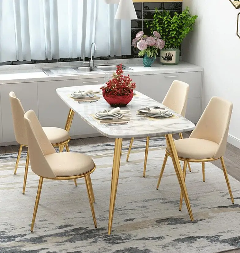 Nordic home living room marble dining table hotel furniture dining table and chair light luxury restaurant cafe table