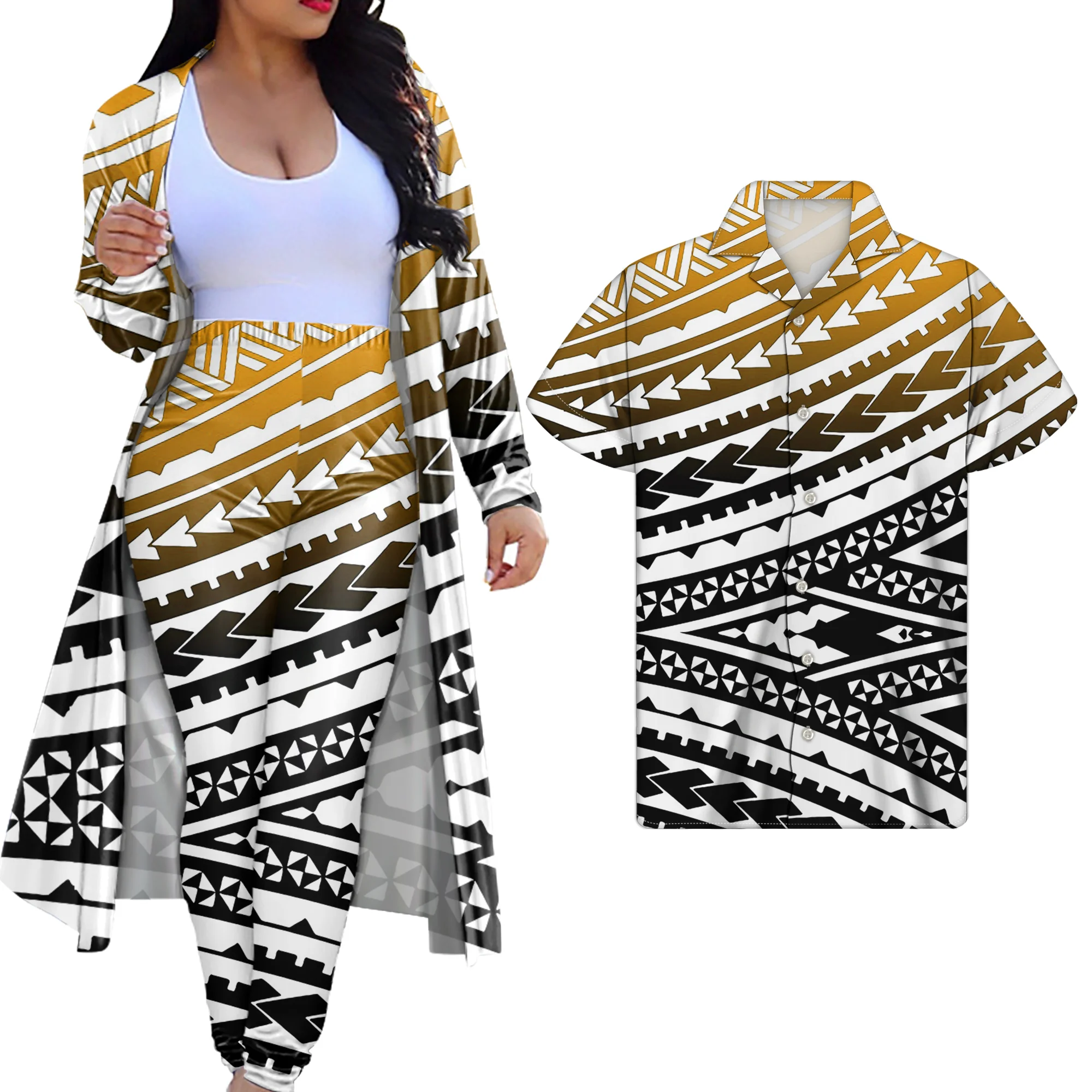 Satu Set Pakaian Pasangan Motif Hawaii, Baju dan Baju Wanita Potong Set  Celana Aloha Polynesic Oka Desain Pasangan Pakaian Sepadan