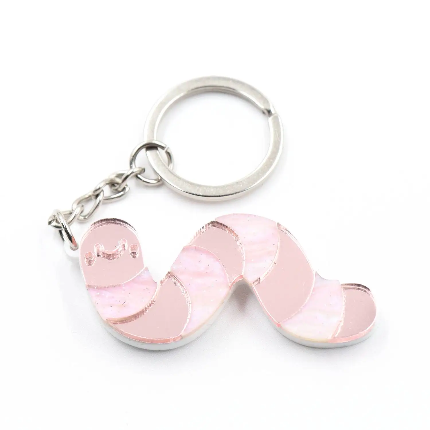 YYXKH1320 Cute Pink Earthworm Keychain Girls' Luggage Series Stainless Steel Coin Holder UV Printing Plastic Material