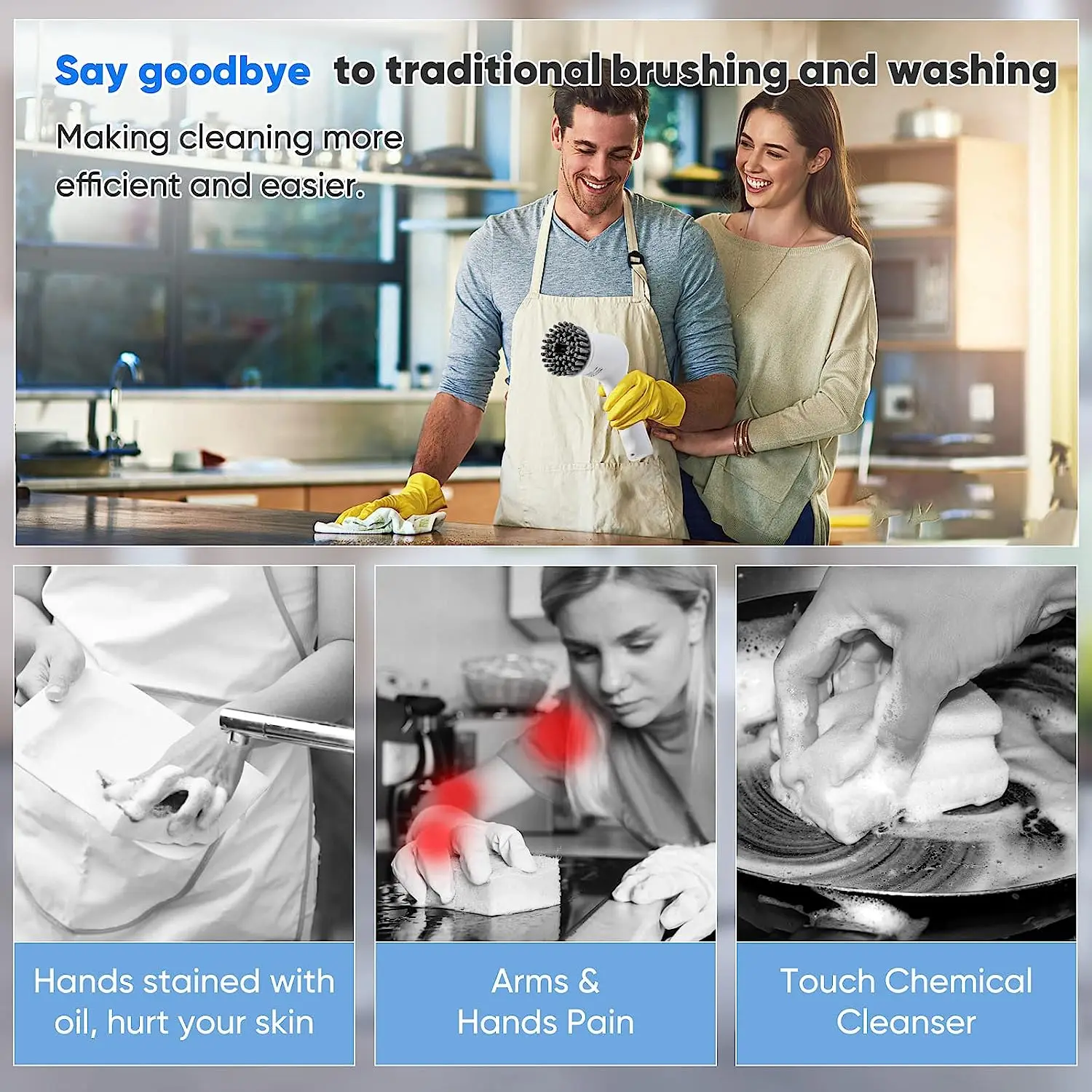 Usb Rechargeable Kitchen Dishwashing Brush Sink Cleaner Bathroom